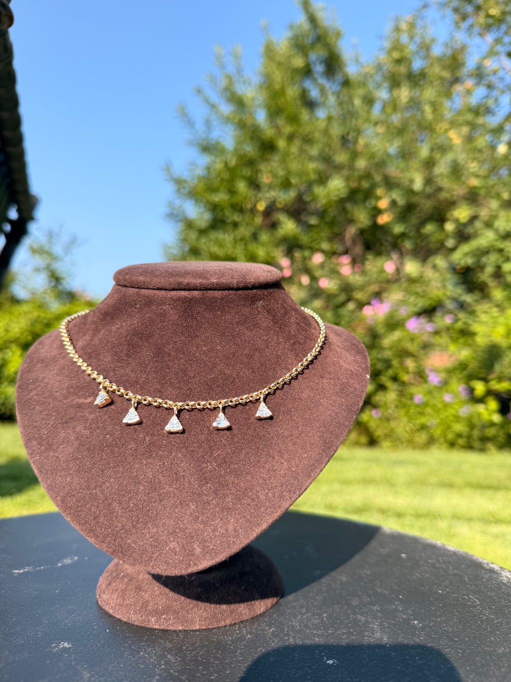 14k Victorian rolo chain with 5 lab diamonds