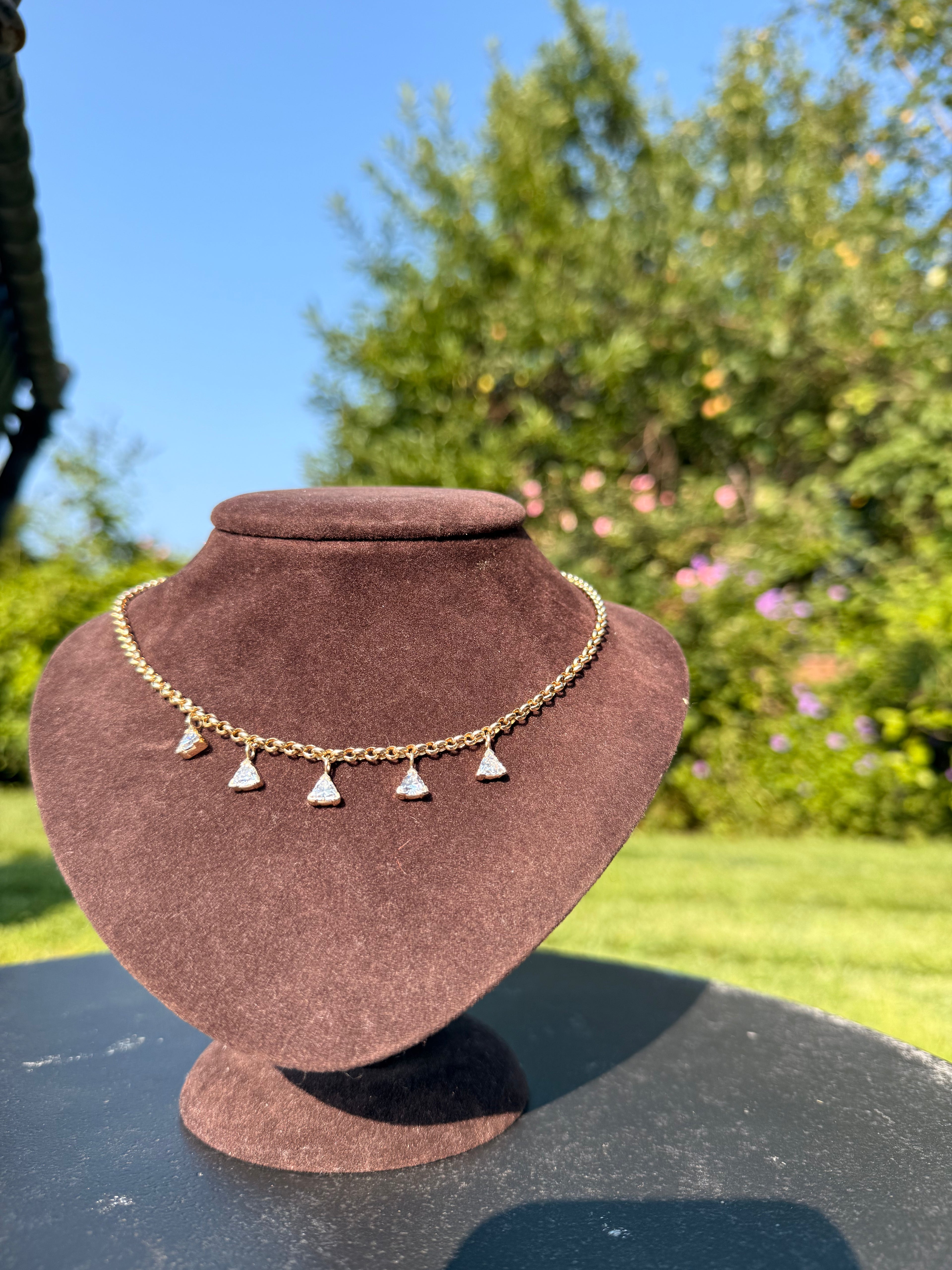 14k Victorian rolo chain with 5 lab diamonds