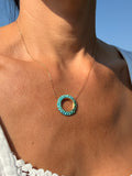 Victorian turquoise and 14k round pendant necklace
