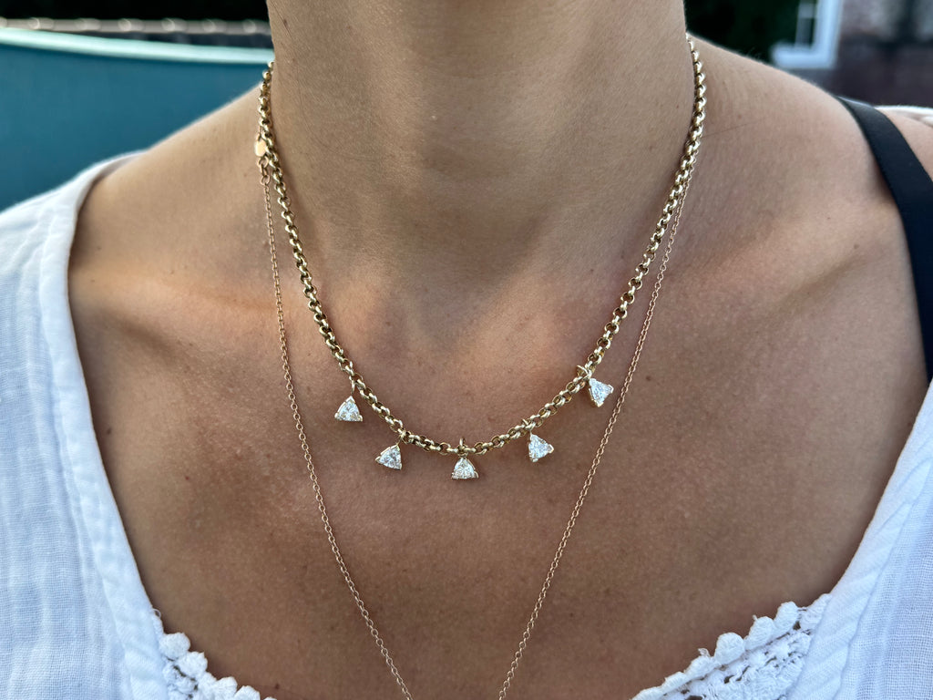 14k Victorian rolo chain with 5 lab diamonds