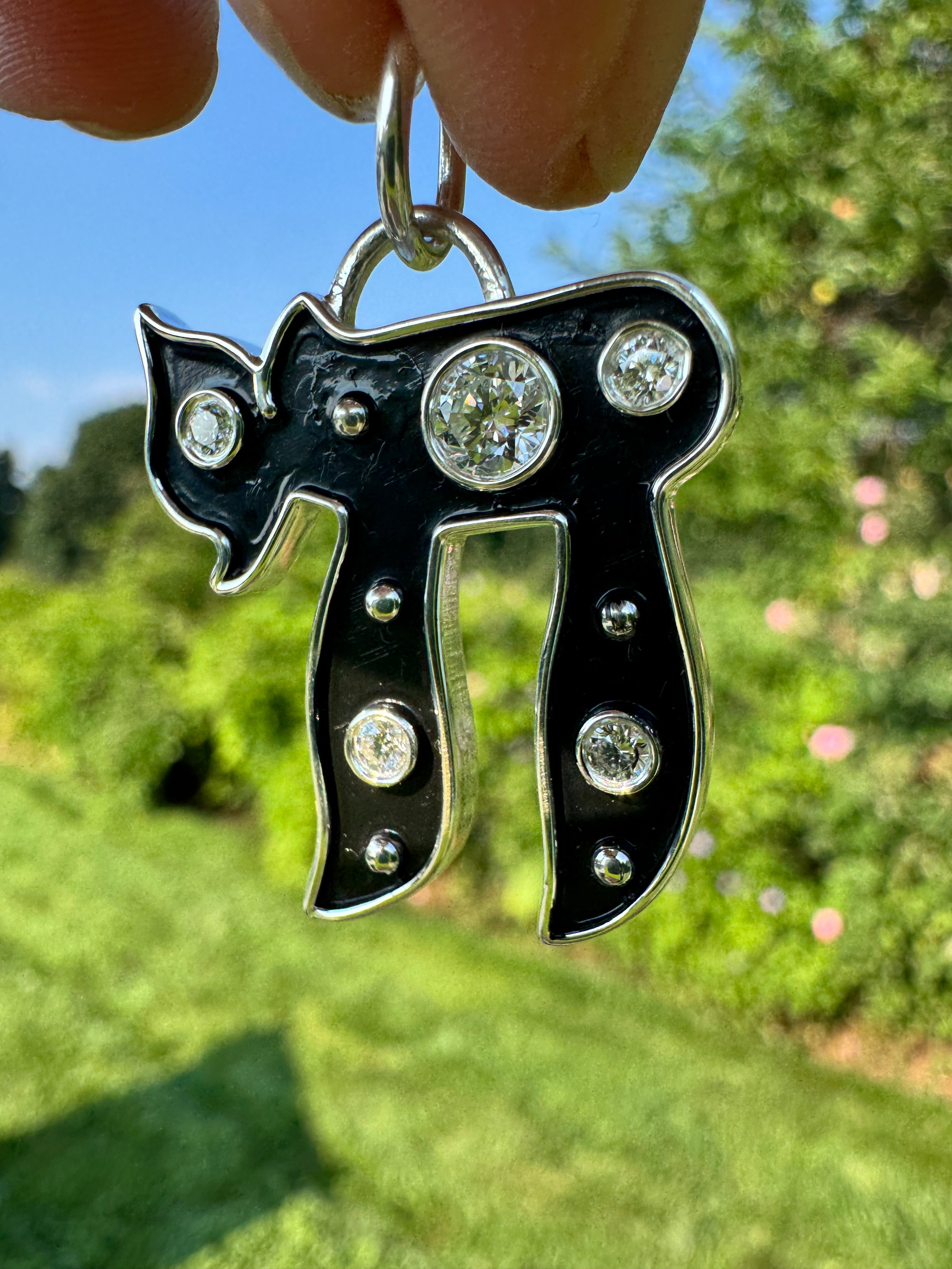 Sterling silver Chai pendant with lab diamonds