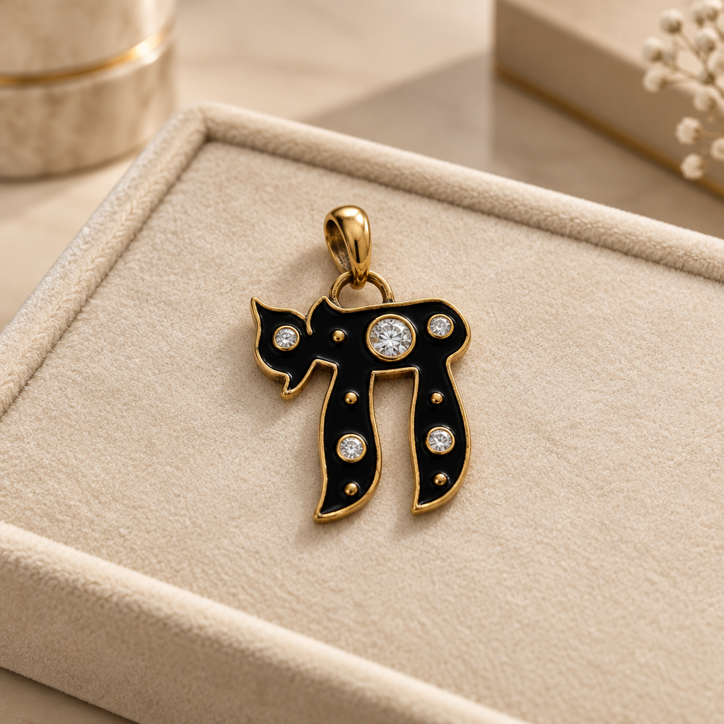 Gold-plated Chai pendant with Lab diamonds